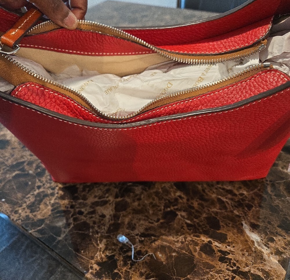 Dooney & Bourke Red Pebble Leather Shoulder Bag with Tan Trim - Picture 3 of 3